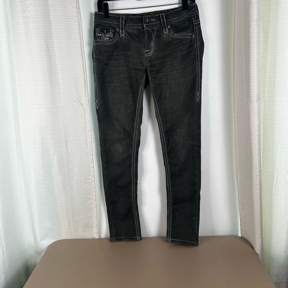 Rock Revival Delisa Skinny Low Rise Dark Gray Jeans Sequins Womens 27 Y2K - Picture 5 of 15